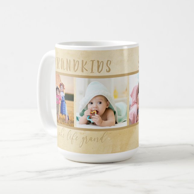 Grandkids Make Life Grand Photos for Grandparents Coffee Mug (Front Left)