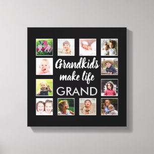 Grandkids Make Life Grand Quote 12 Photo Collage Canvas Print