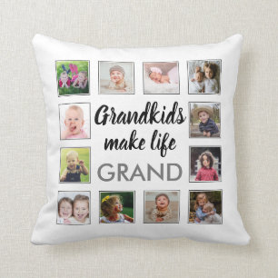 Grandkids Make Life Grand Quote 12 Photo Collage   Cushion