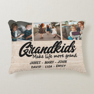 Grandkids make life more grand 3 Photo & Names Decorative Cushion