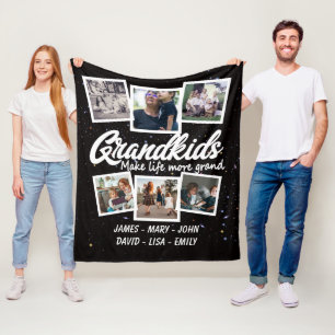 Grandkids make life more grand 6 Photo & Names Fleece Blanket