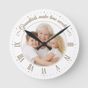 Grandkids Make Time Sweeter Photo Roman Numeral Round Clock