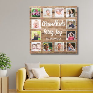 Grandkids Quote Rustic Barn Wood 12 Photo Collage Canvas Print