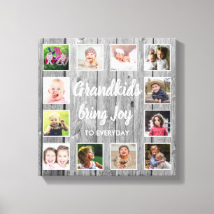 Grandkids Quote Rustic Grey Wood 12 Photo Collage  Canvas Print
