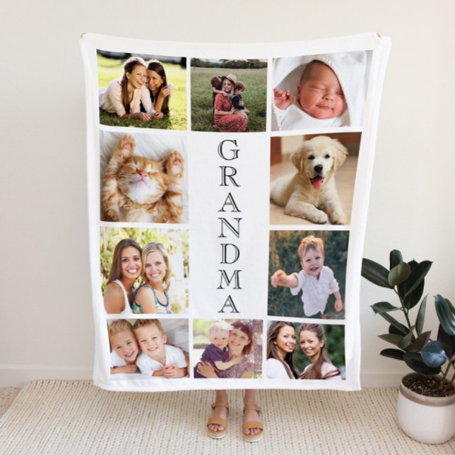 Grandma  10 Photo Collage Personalised Sherpa Blanket (Creator Uploaded)