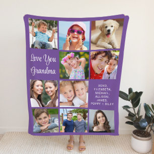 Grandma 10 Photo Collage Purple Fleece Blanket