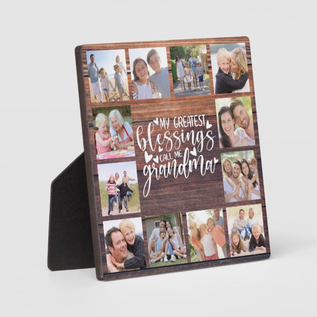 Grandma 12 Photo Collage Rustic Plaque (Front)