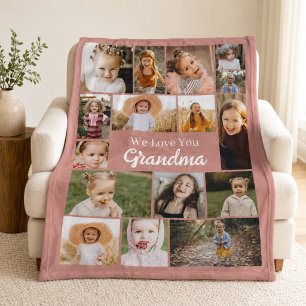 Grandma 16 Photo Pink Collage Custom Colour Fleece Blanket