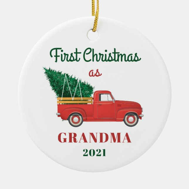 Grandma 1st Christmas Holiday Family Ceramic Ornament (Front)