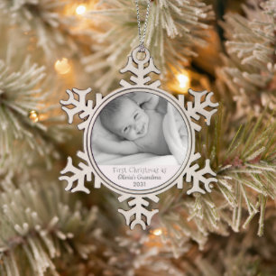 Grandma 1st Christmas Personalised Photo Granddaug Snowflake Pewter Christmas Ornament