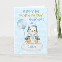 Grandma 1st Mother's Day Penguin Blue