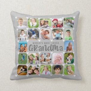 Grandma 22 Rounded Photo Collage Faux Grey Linen Cushion