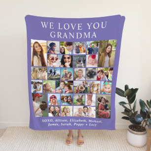 Grandma 30 Photo Collage Purple Fleece Blanket