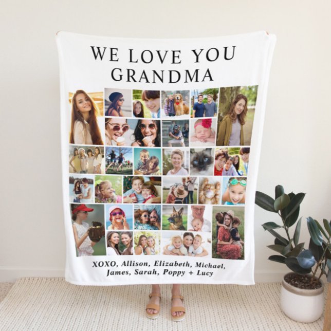 Grandma 30 Photo Collage White Fleece Blanket (Creator Uploaded)