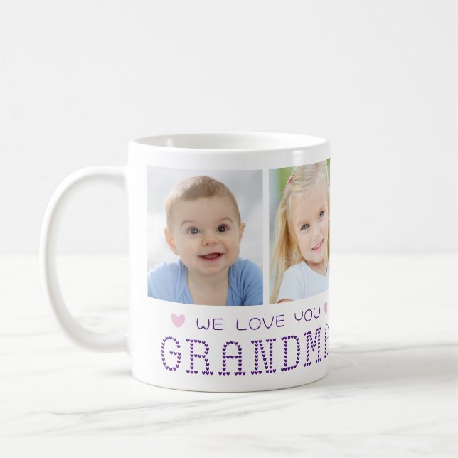 Grandma 4 Photos Hearts Custom Colours Coffee Mug (Left)