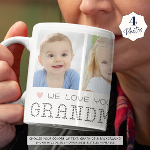 Grandma 4 Photos Pink Hearts Grey Coffee Mug
