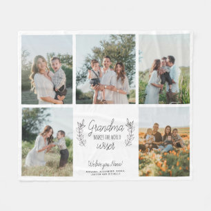 Grandma 5-photo collage script text personalised fleece blanket