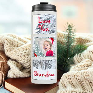 Grandma 5 Photo Template Snowy Christmas Thermal Tumbler