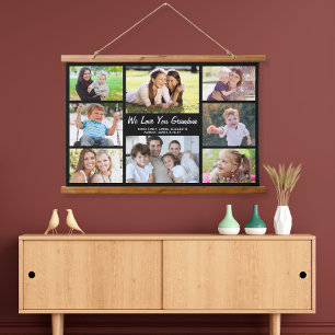 Grandma 8 Photo Collage Black Hanging Tapestry