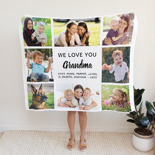 Grandma 8 Photo Collage Fleece Blanket