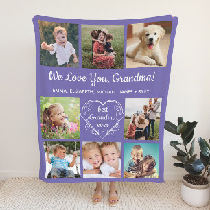 Grandma 8 Photo Collage Purple Fleece Blanket