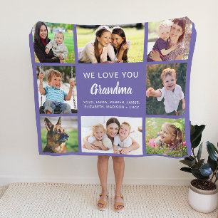 Grandma 8 Photo Collage Purple Fleece Blanket