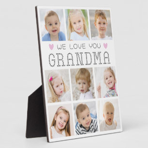Grandma 9 Photo Collage Hearts Custom Colours Plaque