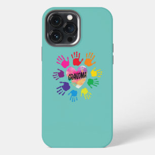 GRANDMA AND GRANDKIDS HEART COLORFUL HANDS iPhone 13 PRO MAX CASE