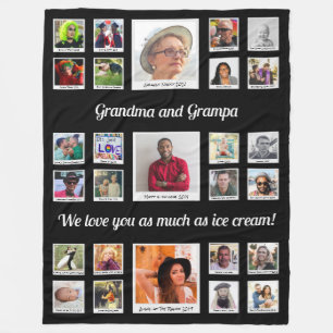 Grandma and Grandpa Family Photo Collage Large Fleece Blanket