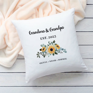 Grandma and Grandpa   Rustic Sunflower and Names Cushion