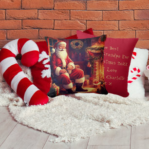 Grandma And Grandpa   Santa By The Fireplace Red Cushion