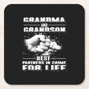 Grandma And Grandson Best Partners Crime For Life Square Paper Coaster
