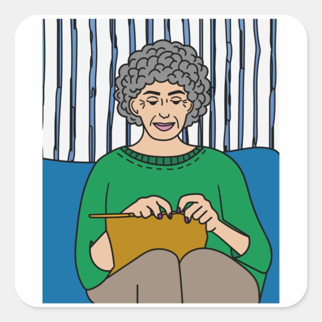 Grandma At The Knitting Hobby Crocheting Square Sticker (Front)
