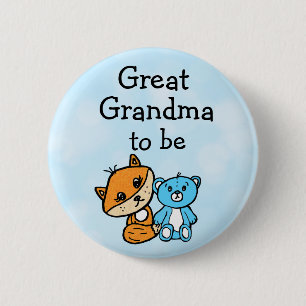 Grandma be Little Fox and Teddy Bear Baby Shower 6 Cm Round Badge