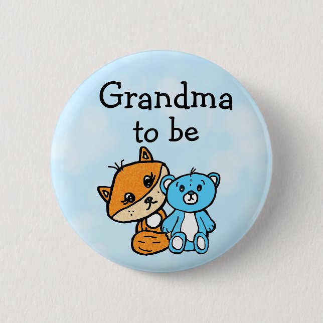 Grandma be Little Fox and Teddy Bear Baby Shower 6 Cm Round Badge (Front)
