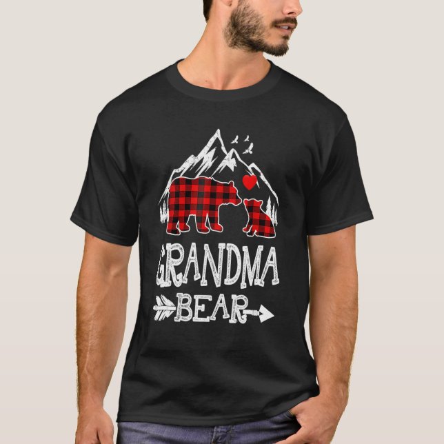 Grandma Bear Christmas Pajama Red Plaid Buffalo Fa T-Shirt (Front)