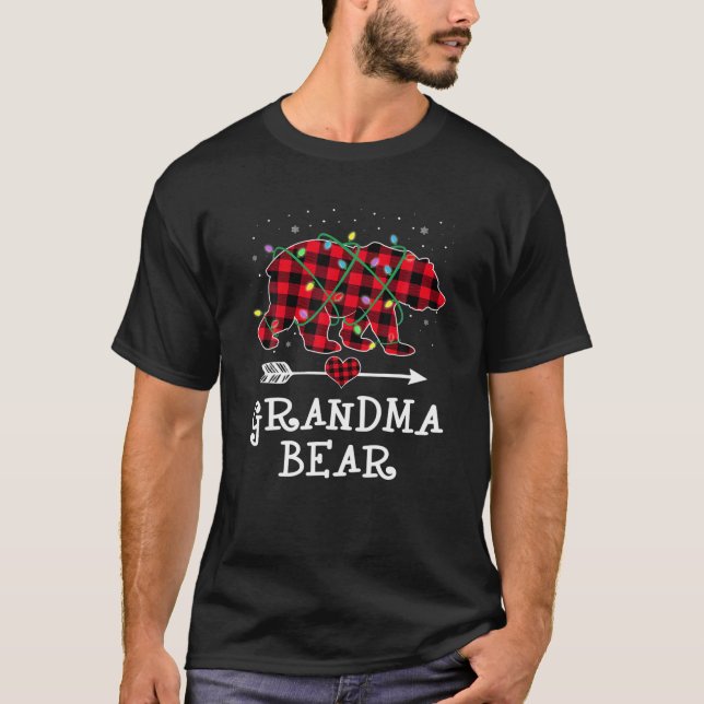 Grandma Bear Christmas Pajama Red Plaid Buffalo Fa T-Shirt (Front)