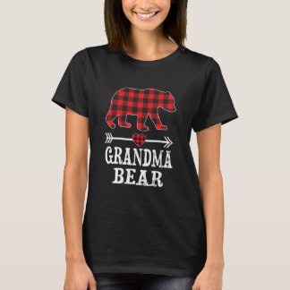 Grandma Bear Christmas Pajama Red Plaid Buffalo T-Shirt
