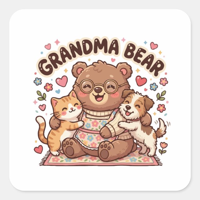  Grandma Bear Cute Hug Square Sticker (Front)