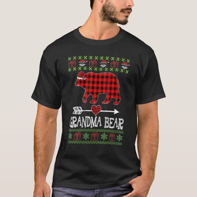 Grandma Bear Santa Red Plaid Family Pyjamas For Ch T-Shirt (Front)