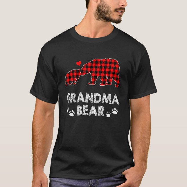 Grandma Bear Women Red Plaid Christmas Pajama Fami T-Shirt (Front)