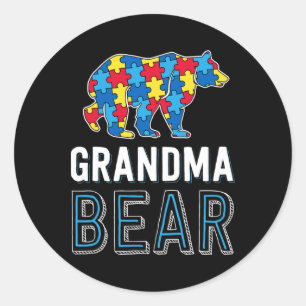 Grandma Bear World Autism Awareness Day Family Puz Classic Round Sticker