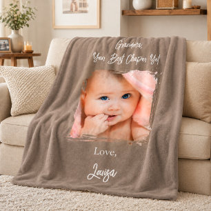 Grandma Best Chapter Photo Grandchild Mocha Brown Fleece Blanket