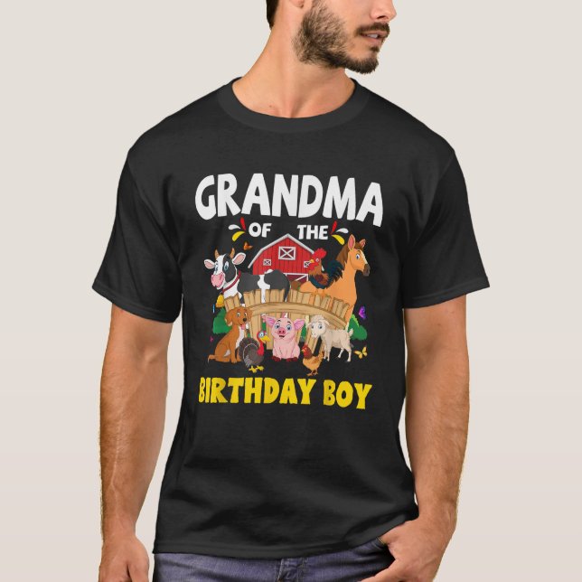 Grandma Birthday Boy Farm Theme Animals Kids Birth T-Shirt (Front)