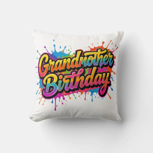 Grandma Birthday Colourful Paint Splash Design Cushion