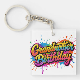 Grandma Birthday Colourful Paint Splash Design Key Ring