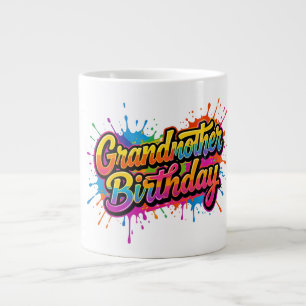 Grandma Birthday Colourful Paint Splash Design Large Coffee Mug