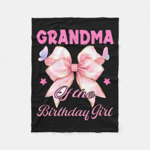 Grandma birthday girl matching coquette pink bow fleece blanket