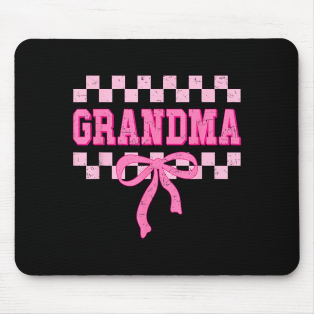 Grandma Birthday Squad Matching Pink Bow Checkered Mouse Pad (Front)