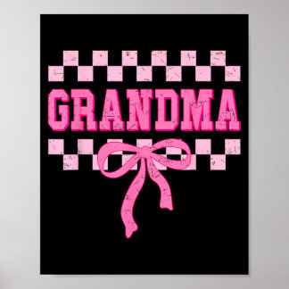 Grandma Birthday Squad Matching Pink Bow Checkered Poster